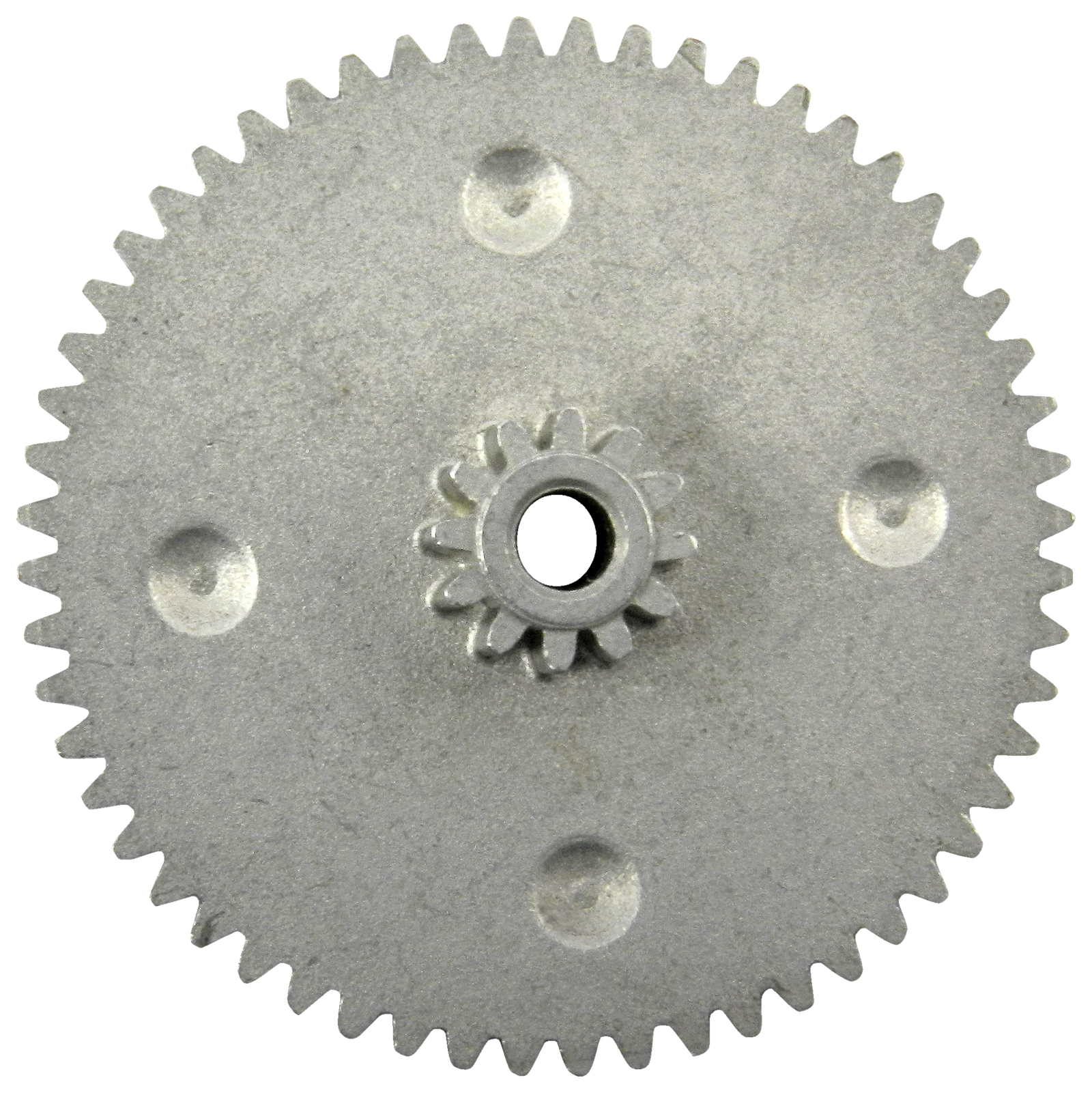 MIM compound gear with large spur and integral pinion