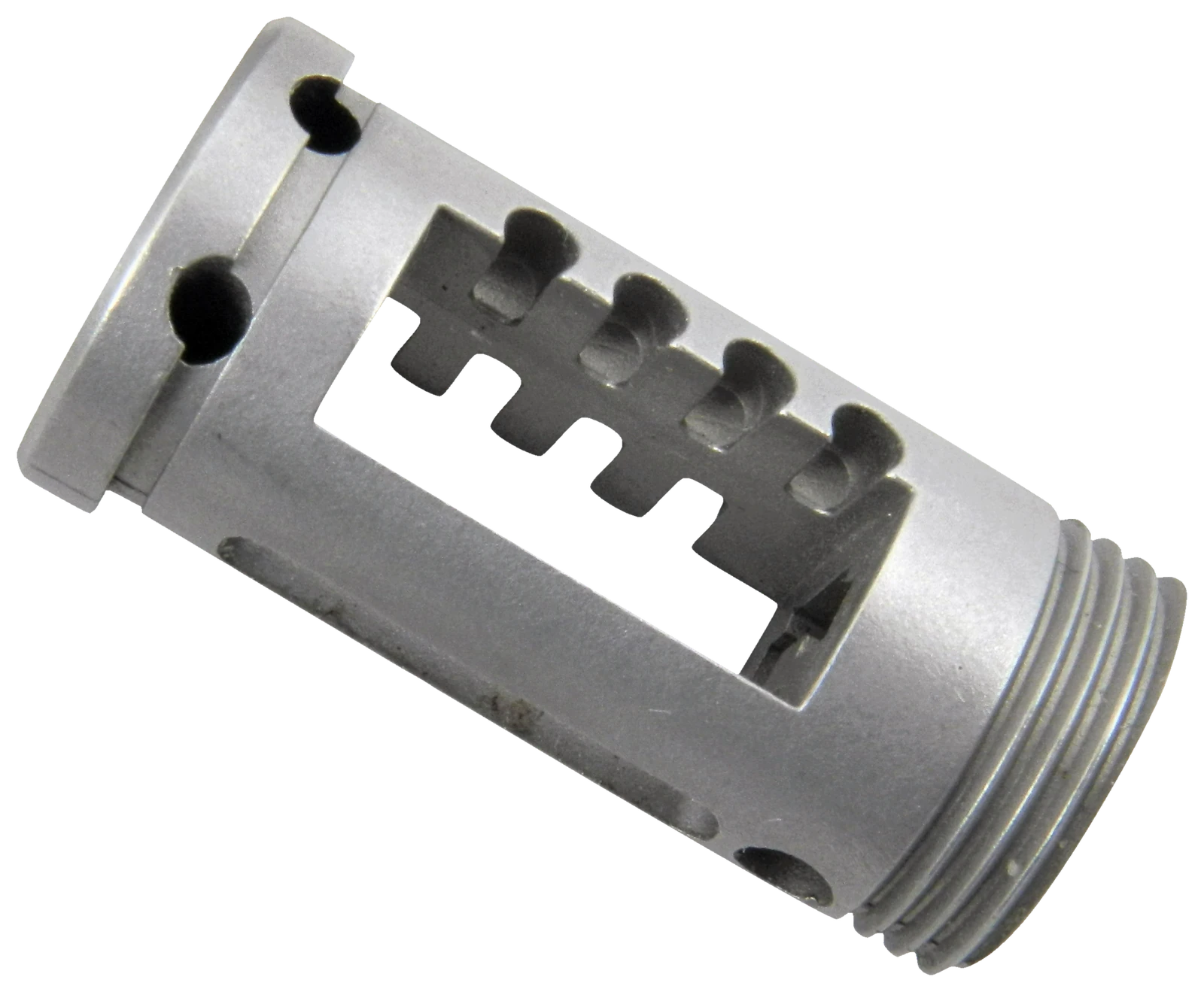MIM lock cylinder plug with key channel, pin holes and external thread