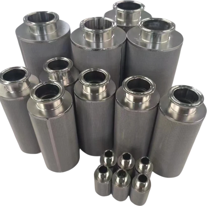 Sintered porous metal filter elements in a range of sizes with sanitary flanges
