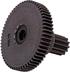 Small sintered compound gear with integrated pinion, net-shape teeth as sintered