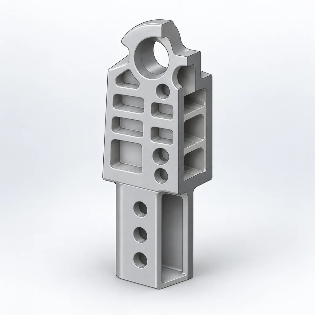 3D model of a drone arm-folding joint designed for casting, with draft, fillets and even wall thickness shown in section